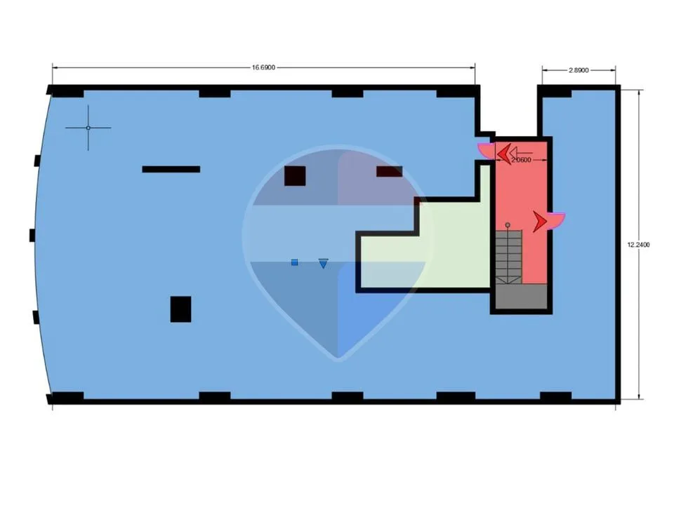- In a prime location for rent, mezzanine, entire first floor, 300 square meters (unfinished)